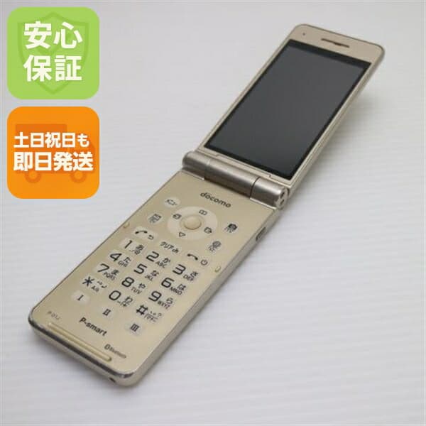 P-smart ケータイ P-01J ゴールド docomo 中古 ガラケー Panasonic 白ロム【美品】保証付き 赤ロム保証